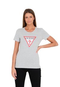 Guess - GUESS Szary damski t-shirt bawełniany Original Tee, Rozmiar XS. Kolor: szary. Materiał: bawełna #4