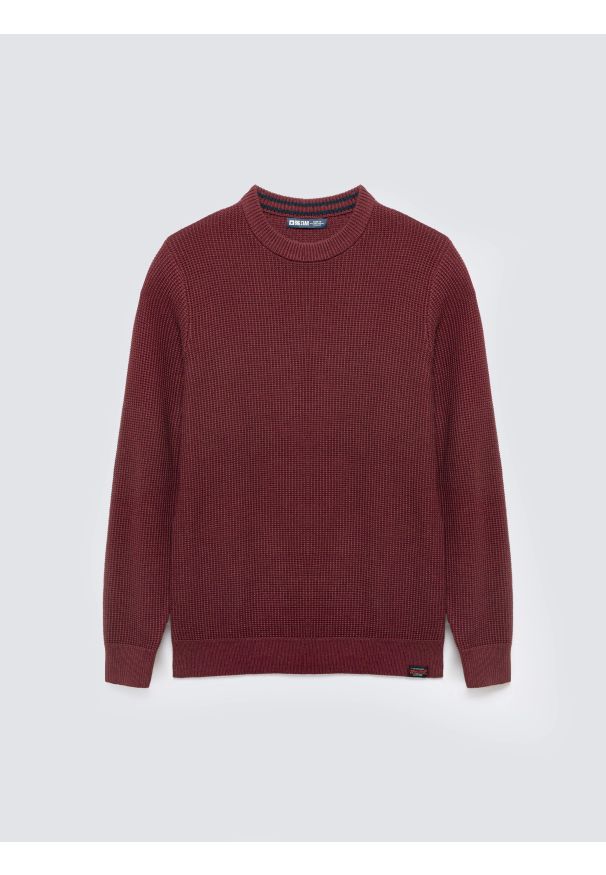 Big-Star - Sweter męski bawełniany bordowy Carlo 604. Okazja: na co dzień. Kolor: czerwony. Materiał: bawełna. Wzór: ze splotem. Styl: casual, klasyczny
