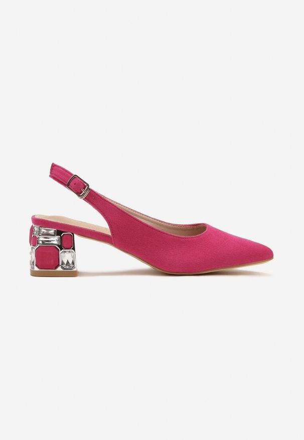 Renee - Fuksjowe Sandały Vices na Ozdobnym Słupku Typu Slingback ze Skórzaną Wkładką Eraliora. Okazja: na co dzień. Zapięcie: sprzączka. Kolor: różowy. Materiał: skóra. Obcas: na słupku. Styl: elegancki, casual