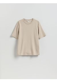 Reserved - T-shirt regular z włóknem bambusowym - beżowy. Kolor: beżowy. Materiał: włókno
