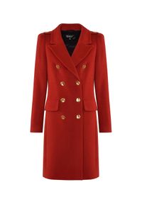 CATERINA - Wełniany płaszcz dwurzędowy. Kolor: czerwony. Materiał: wełna. Styl: klasyczny #2
