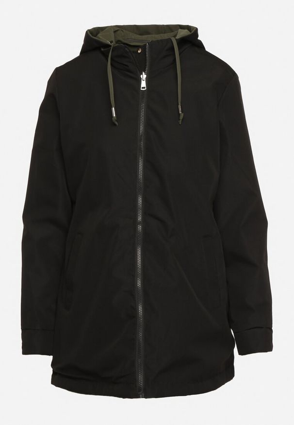Born2be - Ciemnozielona Kurtka Parka Dwustronna Ozdobiona Guzikami przy Rękawach Mivanea. Kolor: zielony. Materiał: jeans. Długość rękawa: długi rękaw. Długość: długie. Wzór: aplikacja. Sezon: zima, jesień. Styl: elegancki, klasyczny