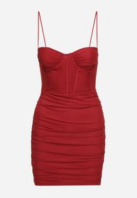 Born2be - Bordowa Sukienka na Ramiączkach z Usztywnianym Dekoltem Dopasowana Morrigan. Typ kołnierza: dekolt gorset. Kolor: czerwony. Długość rękawa: na ramiączkach. Typ sukienki: gorsetowe, dopasowane. Styl: elegancki #6