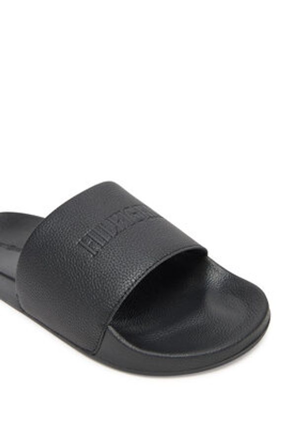 TOMMY HILFIGER - Tommy Hilfiger Klapki Hilfiger Print Tumble Pool Slide FM0FM05505 Czarny. Kolor: czarny. Materiał: skóra. Wzór: nadruk