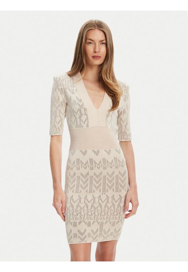 Marciano Guess Sukienka dzianinowa 5YGK20 5877Z Beżowy Slim Fit. Kolor: beżowy. Materiał: wiskoza
