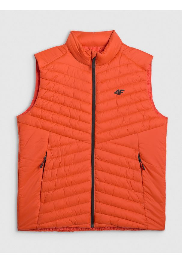 4f - 4F Bezrękawnik z wypełnieniem syntetycznym męski - pomarańczowy XXL. Kolor: pomarańczowy. Materiał: syntetyk. Długość rękawa: bez rękawów. Wzór: jodełka