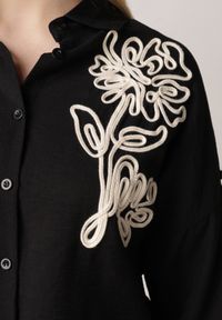 Born2be - Czarna Wiszkowa Koszula Nietoperzowa z Regulowanymi Rękawami i Haftem Maryrenna. Okazja: na co dzień. Kolor: czarny. Materiał: jeans, len. Wzór: haft. Styl: casual, klasyczny, elegancki #7