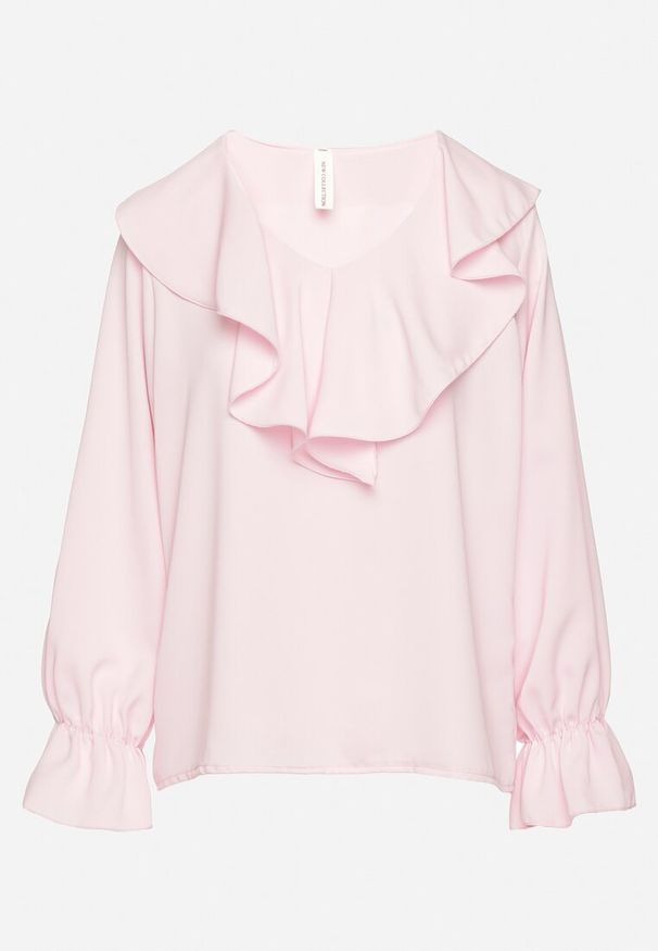 Born2be - Różowa Bluzka z Ozdobną Falbanką Tanalissea. Okazja: na spotkanie biznesowe. Kolor: różowy. Styl: elegancki, biznesowy