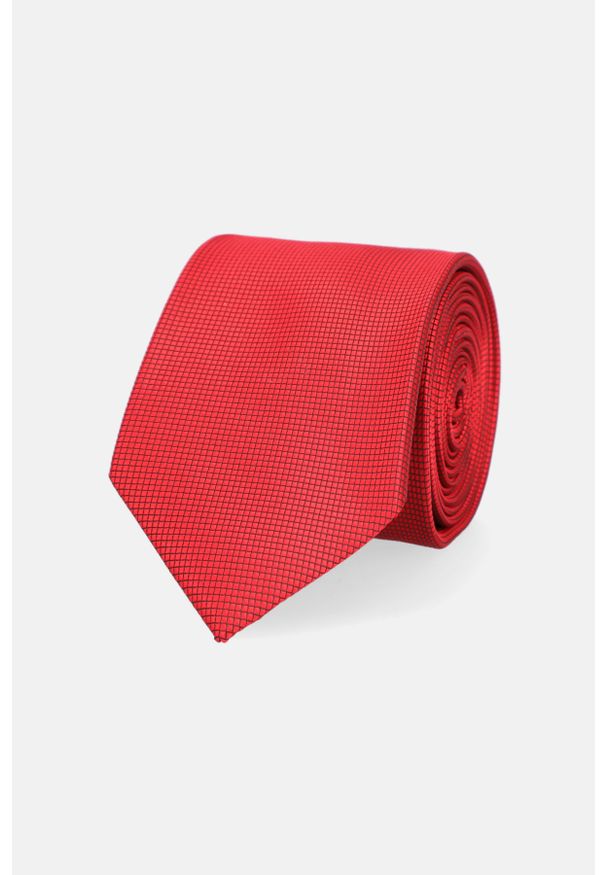 Lancerto - Krawat Czerwony w Delikatną Kratę. Kolor: czerwony. Materiał: poliester