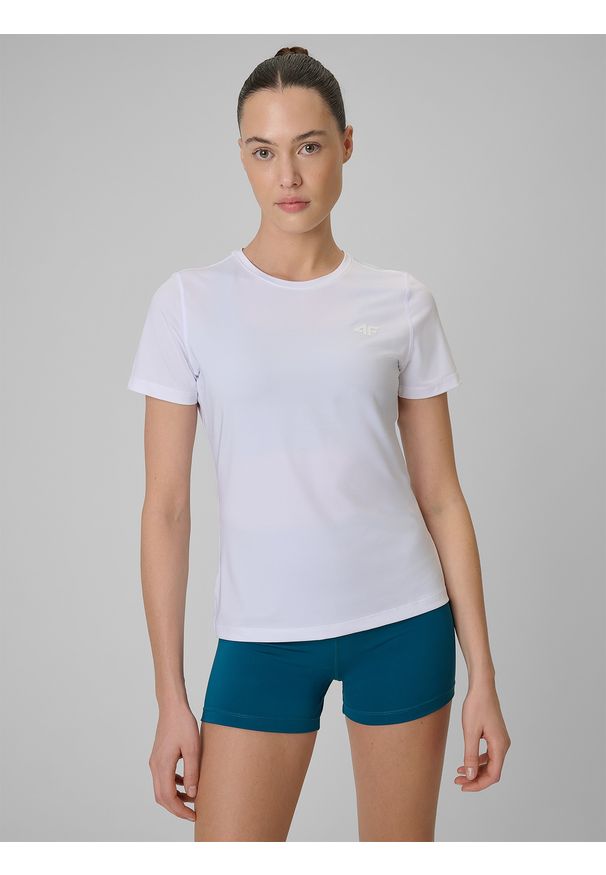 4f - 4F Koszulka treningowa regular szybkoschnąca damska - biała XXL. Kolor: biały. Sport: fitness