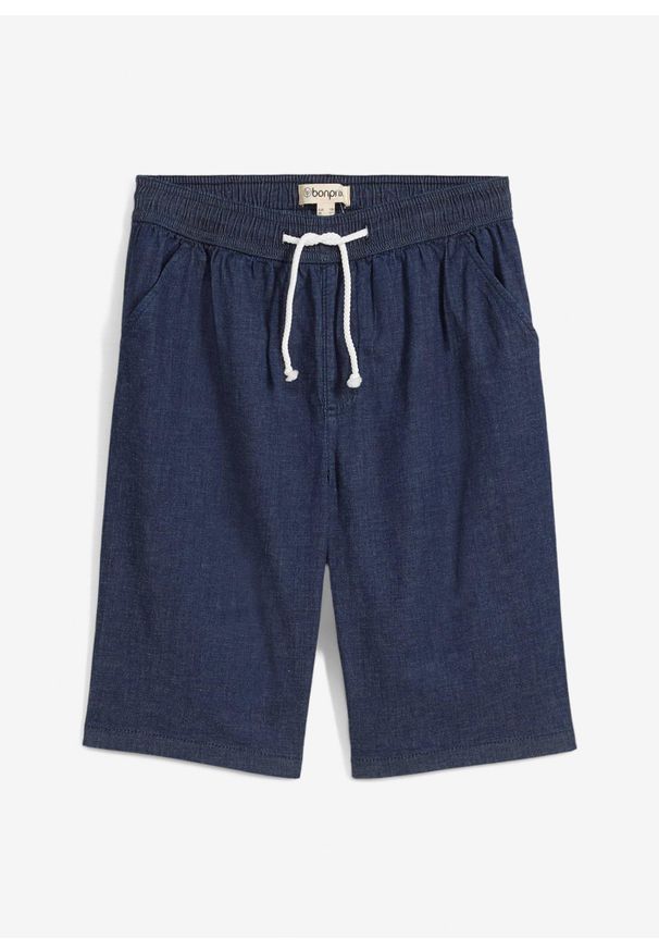 bonprix - Szorty dżinsowe ze stretchem z gumką w talii, regular fit. Kolor: niebieski
