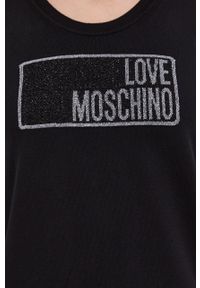 Love Moschino sukienka bawełniana kolor czarny maxi prosta. Okazja: na co dzień. Kolor: czarny. Materiał: bawełna. Wzór: aplikacja. Typ sukienki: proste. Styl: casual. Długość: maxi #5