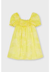 Mayoral - Sukienka dziecięca. Kolor: żółty. Materiał: tkanina, bawełna, poliester, materiał. Długość rękawa: krótki rękaw. Wzór: gładki. Typ sukienki: rozkloszowane. Długość: mini #1