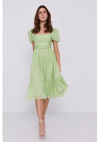 Miss Sixty Sukienka kolor zielony midi rozkloszowana. Kolor: zielony. Materiał: tkanina. Długość rękawa: krótki rękaw. Wzór: gładki. Typ sukienki: rozkloszowane. Długość: midi #1