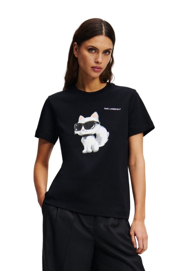 Karl Lagerfeld - KARL LAGERFELD Czarny t-shirt damski Ikon Aquarelle K. Kolor: czarny