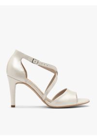 Ryłko - Perłowe sandały na szpilce. Kolor: beżowy. Materiał: skóra. Obcas: na szpilce. Styl: street. Wysokość obcasa: średni #1