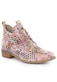 POTOCKI - Botki damskie ażurowe w kwiaty multikolor Potocki SZ12091. Kolor: wielokolorowy. Materiał: skóra ekologiczna. Szerokość cholewki: normalna. Wzór: ażurowy, kwiaty #1