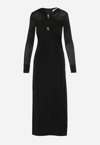 Born2be - Czarna Długa Sukienka z Ozdobnym Dekoltem i Biżuteryjnymi Detalami Nerosha. Kolor: czarny. Długość rękawa: długi rękaw. Styl: klasyczny, elegancki. Długość: maxi #2