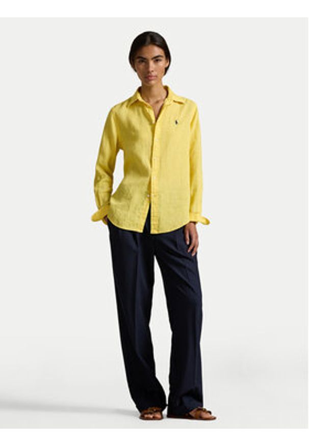 Polo Ralph Lauren Koszula 211970730502 Żółty Regular Fit. Typ kołnierza: polo. Kolor: żółty. Materiał: len
