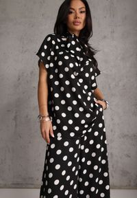 Renee - Czarny Komplet w Groszki Bluzka Wiązana przy Szyi i Spodnie Wide Leg Firerun. Kolor: czarny. Wzór: grochy #2