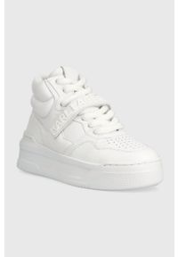 Karl Lagerfeld sneakersy skórzane KREW MAX KC kolor biały KL63350. Nosek buta: okrągły. Zapięcie: rzepy. Kolor: biały. Materiał: skóra. Obcas: na platformie #5