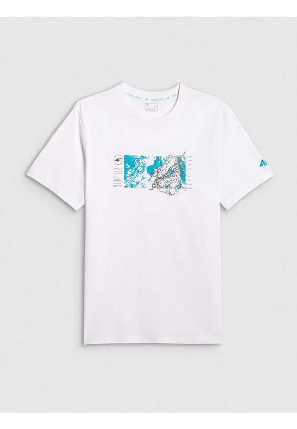 4f - 4F T-shirt regular z nadrukiem męski - biały S. Okazja: na co dzień. Kolor: biały. Materiał: dzianina, bawełna. Wzór: nadruk. Styl: casual