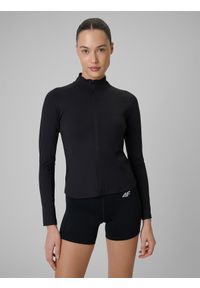 4f - 4F Bluza treningowa slim bez kaptura damska - czarna XS. Typ kołnierza: bez kaptura. Kolor: czarny. Długość rękawa: raglanowy rękaw. Długość: długie. Styl: sportowy #1