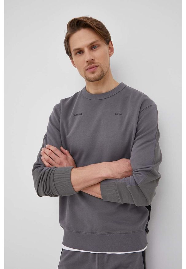 G-Star RAW - G-Star Raw bluza bawełniana męska kolor szary z aplikacją. Kolor: szary. Materiał: bawełna. Wzór: aplikacja