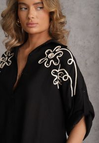 Renee - Czarna Wiskozowa Koszula Nietoperz z Regulowanymi Rękawami i Haftem Drenesh. Kolor: czarny. Materiał: wiskoza. Wzór: haft. Styl: boho #2