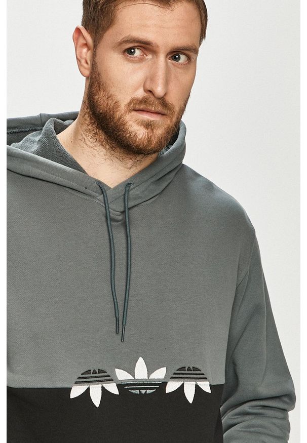 adidas Originals - Bluza bawełniana. Okazja: na co dzień. Typ kołnierza: kaptur. Kolor: szary. Materiał: bawełna. Styl: casual