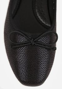 Born2be - Czarne Balerinki Vices z Kokardką i Tłoczeniem Imitującym Skórę Węża Mirtewi. Kolor: czarny. Materiał: skóra. Styl: elegancki #7