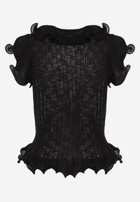 Renee - Czarna Bluzka z Wiskozą w Prążki z Falbanami Eunione. Kolor: czarny. Materiał: wiskoza. Wzór: prążki #7