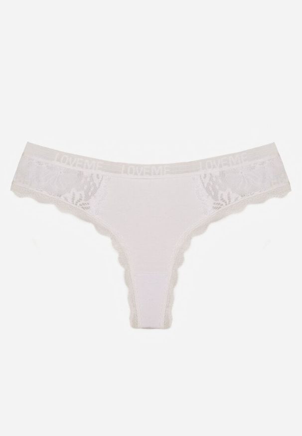 Born2be - Białe Majtki Stringi z Subtelną Koronką z Bawełną Adriedah. Kolor: biały. Materiał: koronka, bawełna. Wzór: koronka