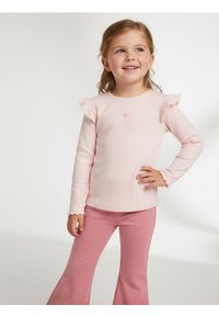 Sinsay - Prążkowana koszulka z haftem - różowy. Kolor: różowy. Materiał: prążkowany. Wzór: haft #1