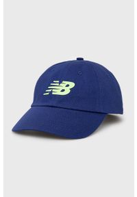 New Balance czapka bawełniana z nadrukiem. Kolor: niebieski. Materiał: bawełna. Wzór: nadruk