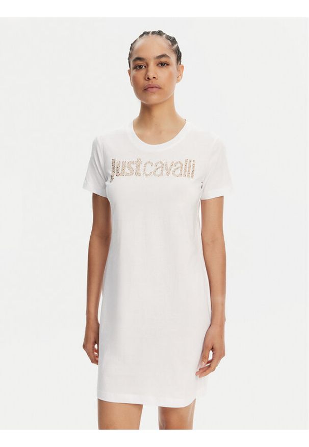 Just Cavalli Sukienka codzienna 78PAOE15 Biały Regular Fit. Okazja: na co dzień. Kolor: biały. Materiał: bawełna. Typ sukienki: proste. Styl: casual