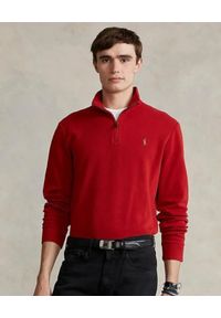 Ralph Lauren - RALPH LAUREN - Czerwona bluza z suwakiem i logo. Typ kołnierza: polo. Kolor: czerwony. Materiał: bawełna. Długość rękawa: długi rękaw. Długość: długie. Styl: klasyczny #1