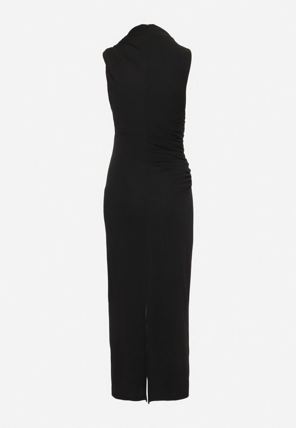 Born2be - Czarna Dopasowana Sukienka Bodycon z Dekoracyjnym Marszczeniem Bez Rękawów Tykena. Okazja: na imprezę. Kolor: czarny. Długość rękawa: bez rękawów. Typ sukienki: bodycon. Styl: wizytowy