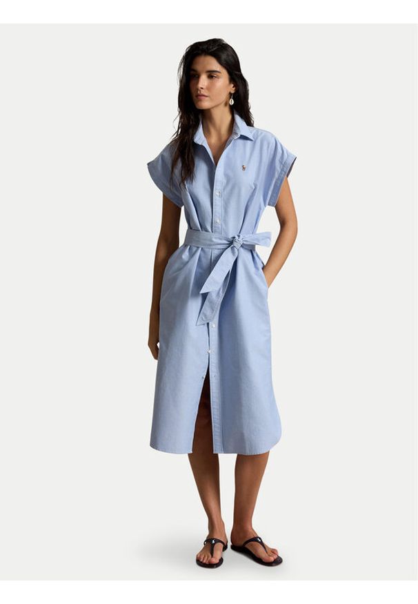 Polo Ralph Lauren Sukienka koszulowa 211A12907001 Niebieski jasny Regular Fit. Typ kołnierza: polo. Kolor: niebieski. Materiał: bawełna. Typ sukienki: koszulowe
