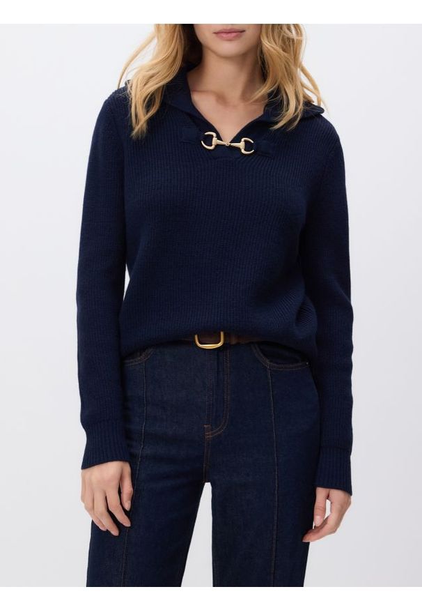 Reserved - Sweter z wełną - granatowy. Kolor: niebieski. Materiał: wełna