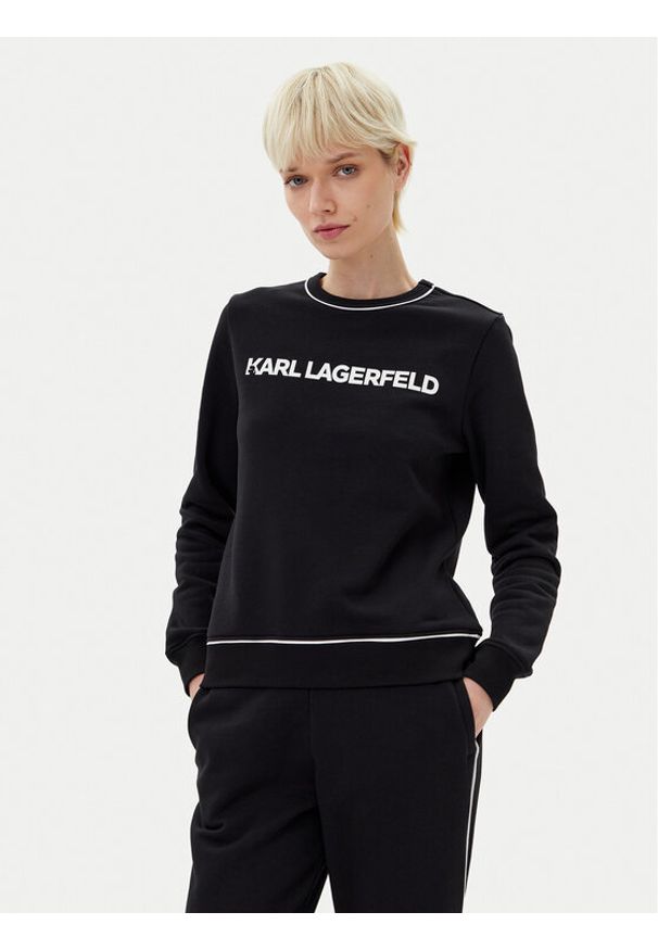 Karl Lagerfeld - KARL LAGERFELD Bluza A2W20066 Czarny Regular Fit. Typ kołnierza: dekolt w karo. Kolor: czarny. Materiał: bawełna