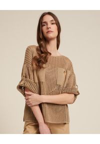 Luisa Spagnoli - LUISA SPAGNOLI - Sweter z siateczki CAPACE. Kolor: beżowy. Materiał: wiskoza. Wzór: ażurowy