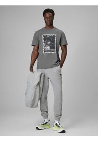 4f - 4F T-shirt regular z nadrukiem męski - szary L. Okazja: na co dzień. Kolor: szary. Materiał: dzianina, bawełna, materiał. Wzór: nadruk. Styl: casual, klasyczny #2