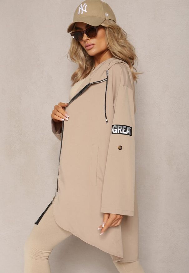 Renee - Beżowa Kurtka Wiatrówka Oversize Palishe. Kolor: beżowy. Długość rękawa: długi rękaw. Długość: długie. Styl: elegancki