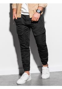 Ombre Clothing - Spodnie męskie joggery P925 - czarne - XL. Okazja: na co dzień. Kolor: czarny. Materiał: bawełna, poliester, elastan. Styl: casual #3