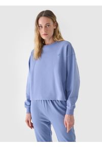 4f - 4F Bluza dresowa nierozpinana bez kaptura damska - niebieska XL. Okazja: na co dzień. Typ kołnierza: bez kaptura. Kolor: niebieski. Materiał: dresówka. Wzór: gładki, ze splotem. Styl: klasyczny, casual, sportowy #1