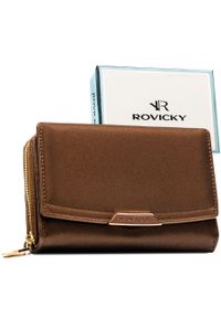 ROVICKY - Brązowy portfel damski ze skóry ekologicznej wyposażony w system RFID - Rovicky. Kolor: brązowy. Materiał: skóra ekologiczna #1