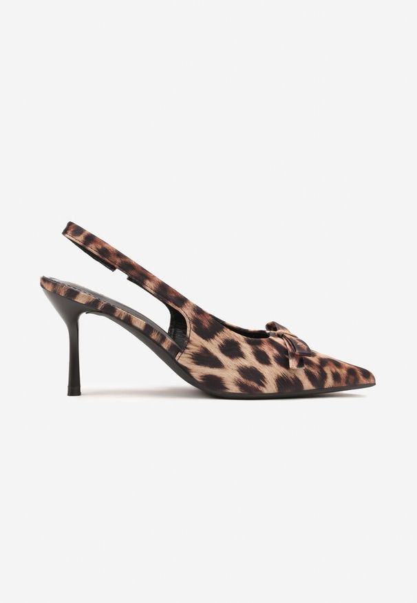 Renee - Panterkowe Sandały Szpilki Vices Typu Slingback z Kokardą Dorozia. Okazja: na co dzień, na spotkanie biznesowe. Materiał: lakier. Obcas: na szpilce. Styl: klasyczny, casual, elegancki, biznesowy. Wysokość obcasa: średni