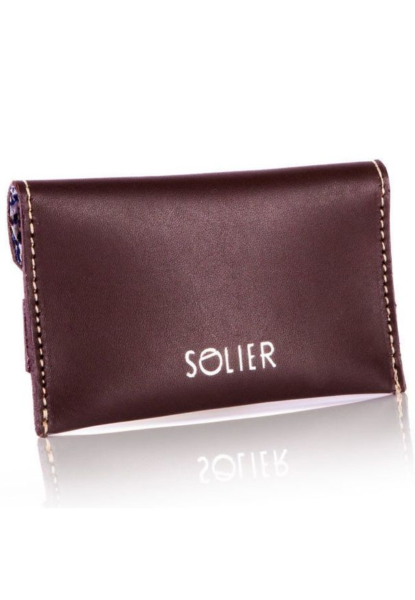 Skórzany cienki portfel wizytownik Solier SW19 ciemny brązowy vintage. Kolor: brązowy. Materiał: skóra