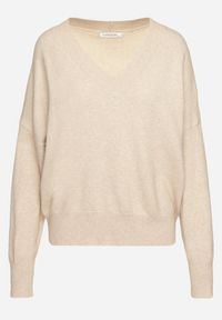 Born2be - Beżowy Sweter z Dekoltem w V z Domieszką Kaszmiru Mariara. Okazja: na co dzień. Typ kołnierza: dekolt w kształcie V. Kolor: beżowy. Materiał: kaszmir. Wzór: bez wzorów. Styl: casual #6